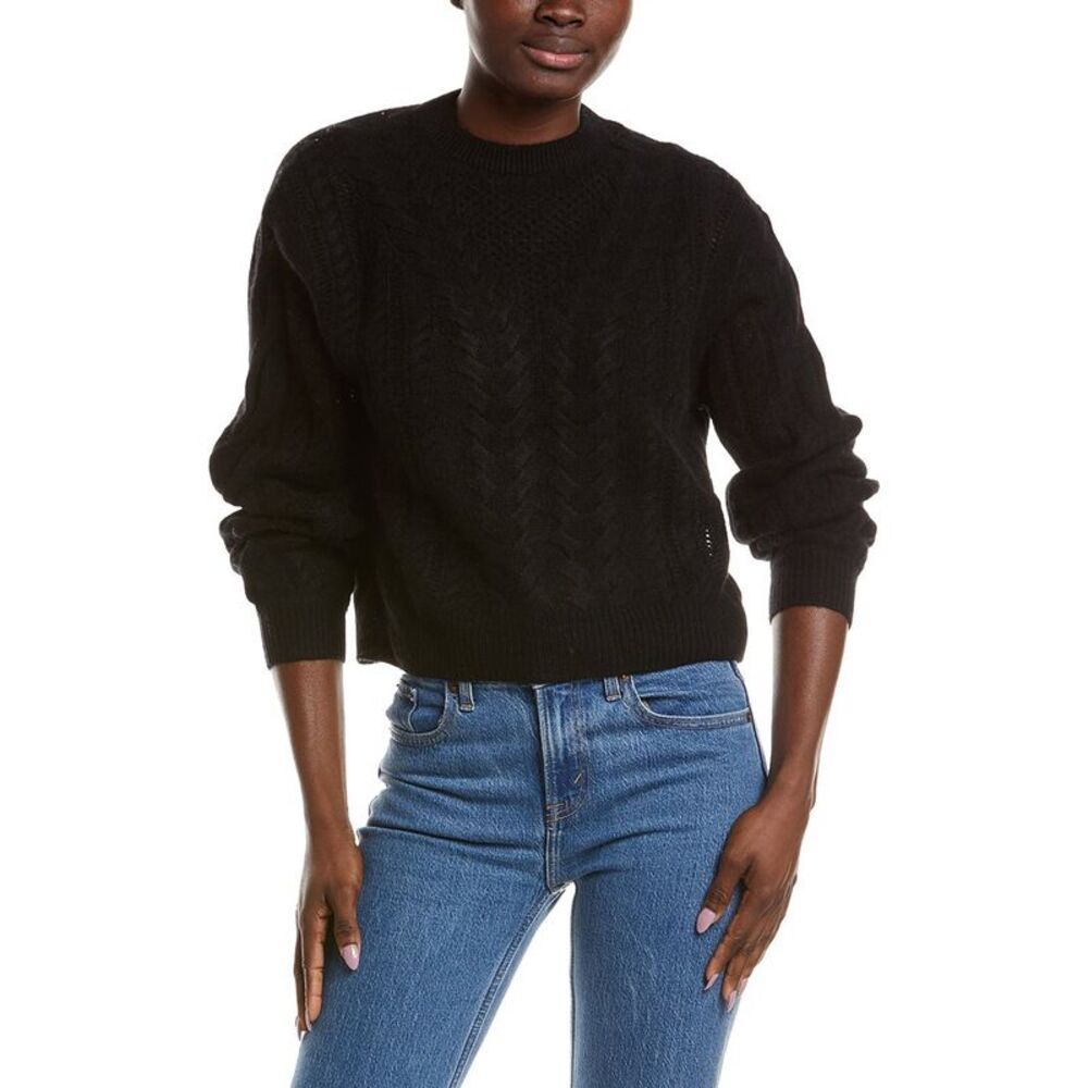 Naadam Womens Airy Cable Crewneck 100% Cashmere Sweater, Black